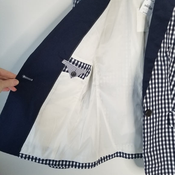 NWT J.Crew Puckered Gingham Navy White Blazer Size 0 Academia Preppy - Picture 15 of 16